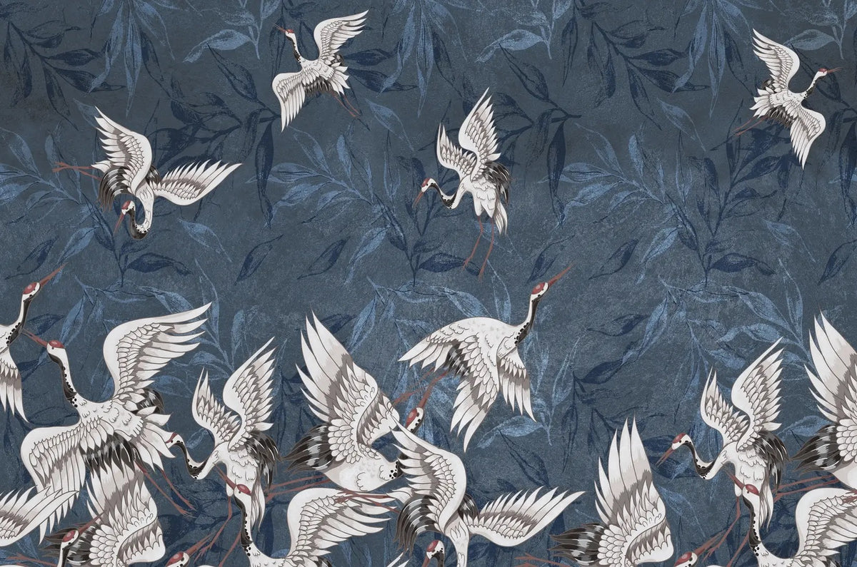 Cranes Grunge Wallpaper Mural in your room — zoomed