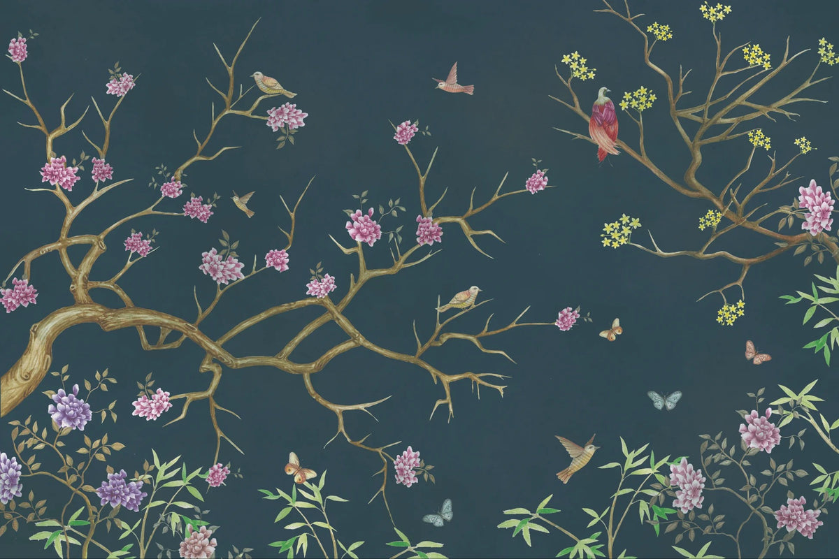 Flower Pattern Chinoiserie Wallpaper in your room