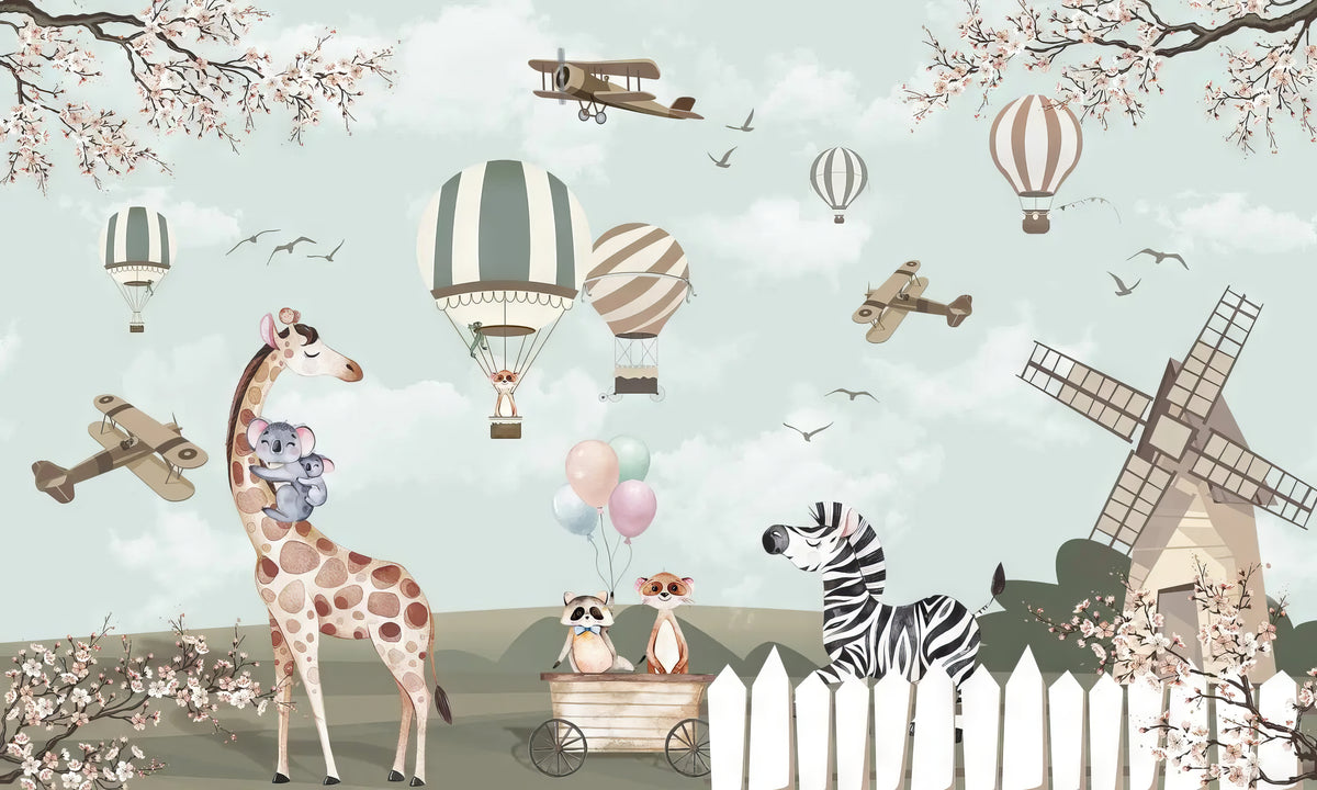 Playful Animal Nursery Wallpaper in your room