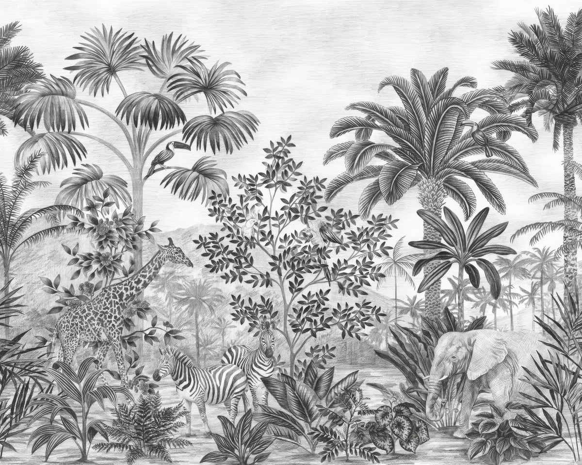 Monochrome Tropical Jungle Wallpaper in your room