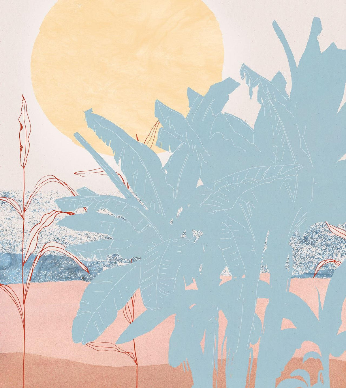 Light Blue Banana Leaf Wallpaper in your room