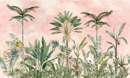 Watercolor Pink Tropical Chinoiserie Wall Mural