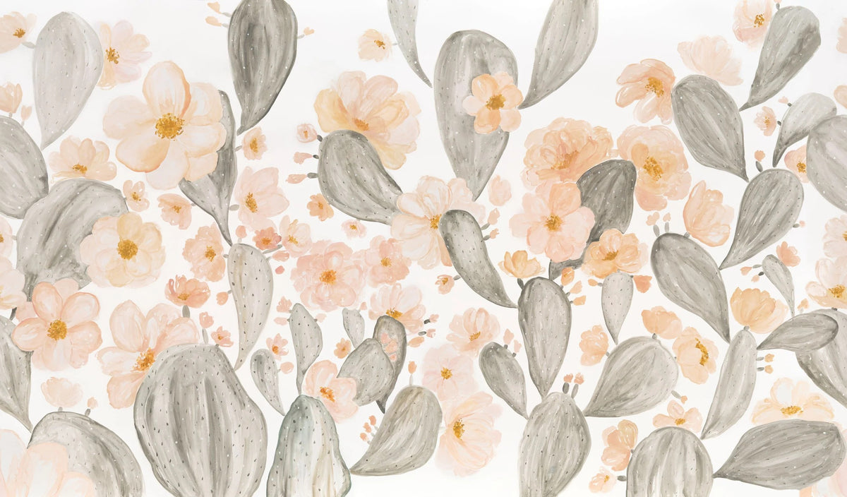 Watercolor Cactus Floral Wallpaper Mural in your room — zoomed