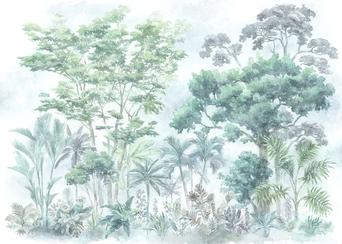 Watercolor Tropical Jungle Wallpaper in your room — zoomed