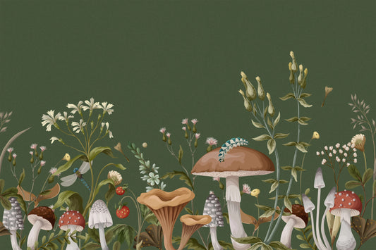 Green Mushroom Garden Wallpaper Mural