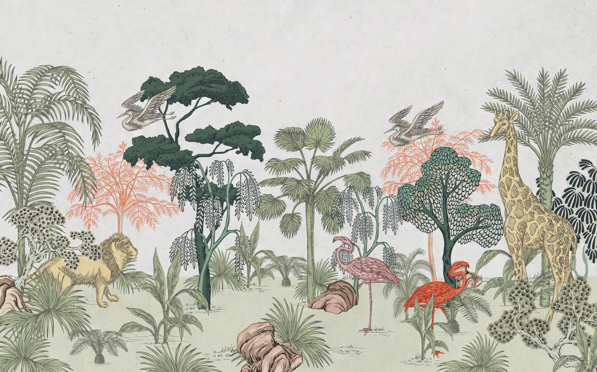 Tropical Wildlife Kids Wallpaper Mural in your room — zoomed