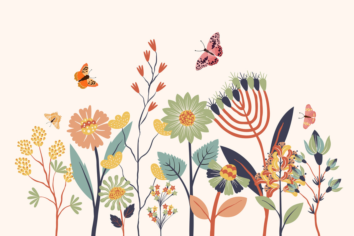 Butterfly Garden Wallpaper Mural in your room — zoomed