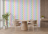 Cheerful checker pattern mural in pastel tones