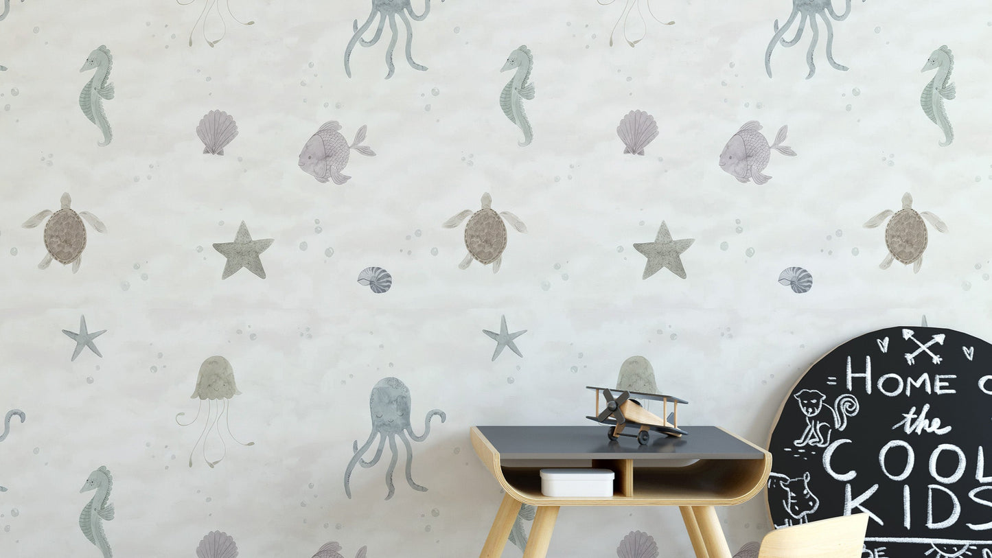 Soft marine life wallpaper with sea creatures