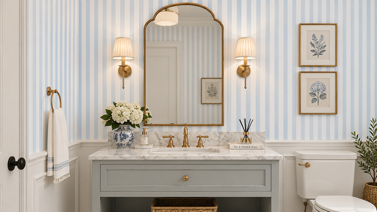 Pale blue and white vertical stripe wallpaper close up pattern GD13016