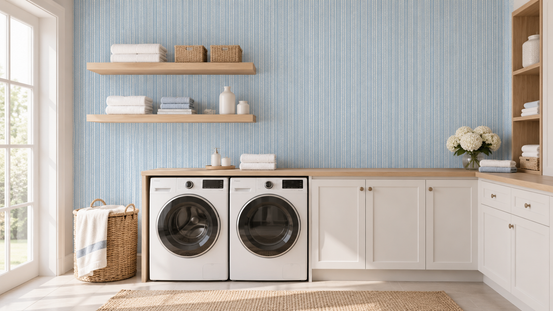Cream and Indigo Linear Pattern Wallpaper⁠