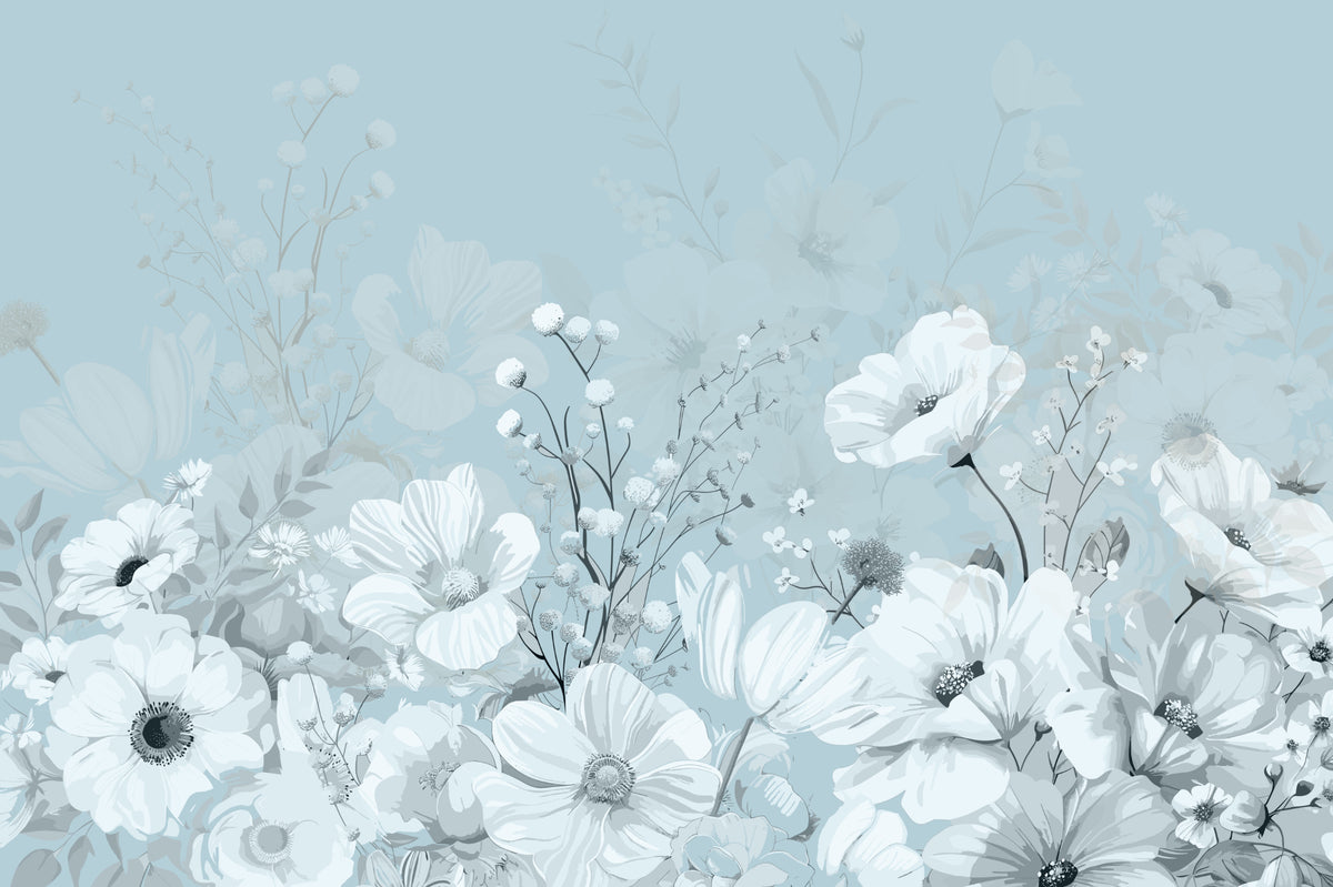 Elegant Blue Floral Wall Mural in your room
