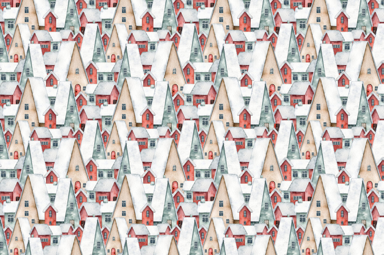Watercolor Snowy Village Wallpaper