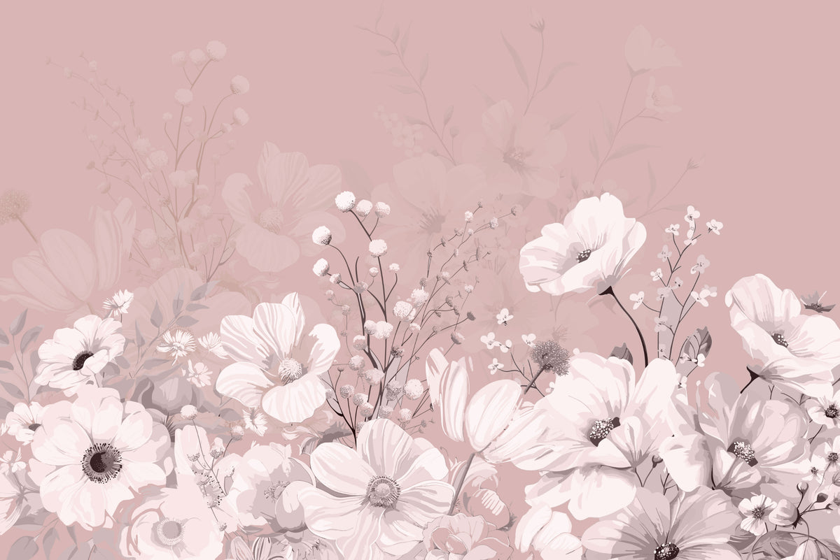 Blush Pink Vintage Floral Wallpaper in your room — zoomed