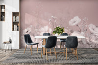 Graceful vintage floral mural with soft pink aesthetics




