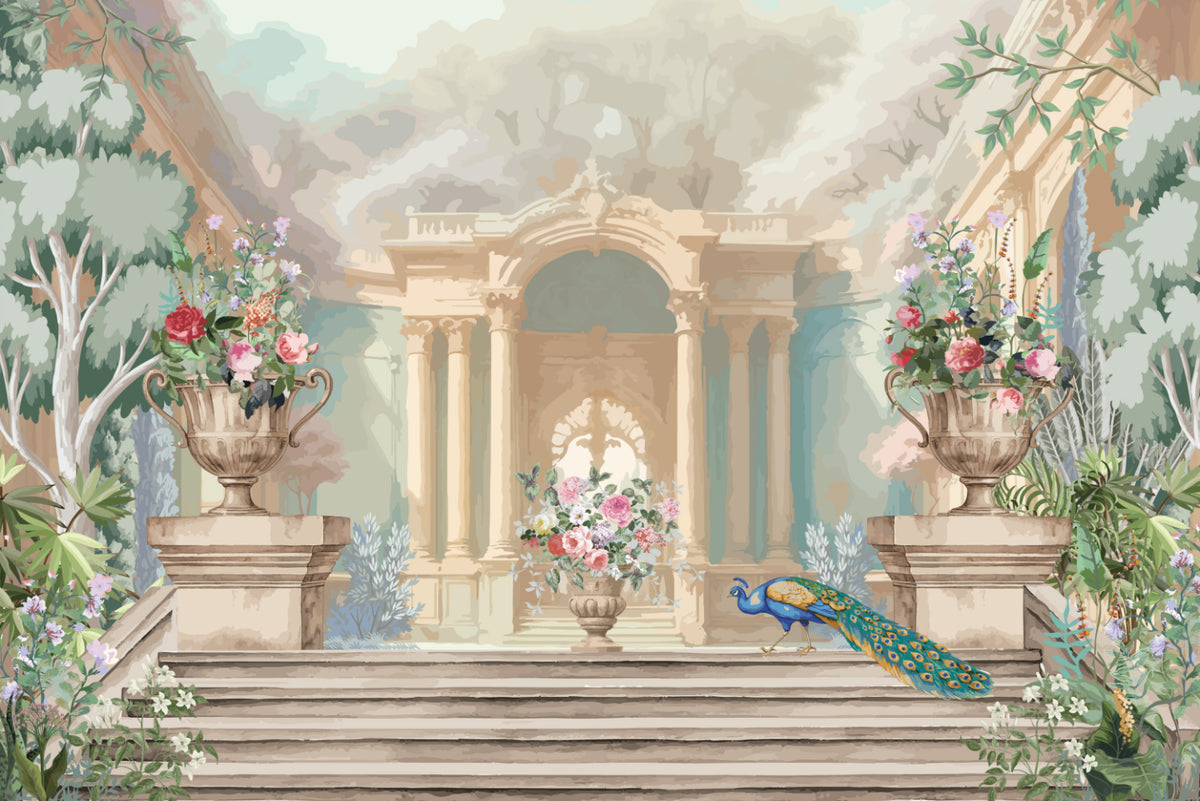 Royal Peacock Palace Garden Mural in your room — zoomed