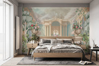 Luxurious peacock and floral palace garden wall mural
