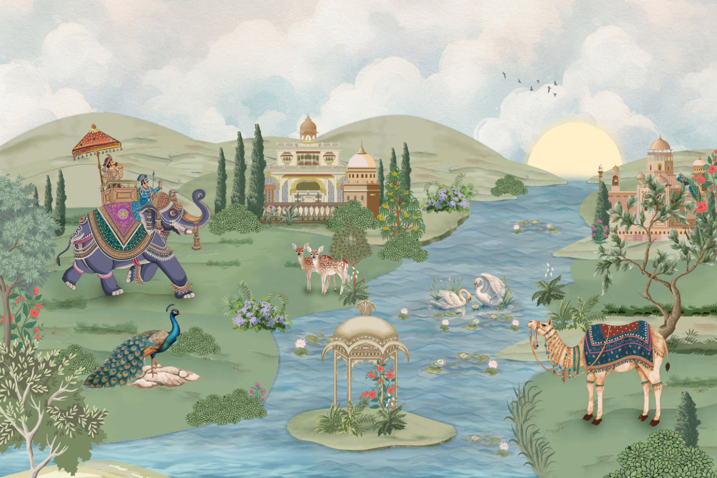 Royal Mughal Garden Wallpaper Mural