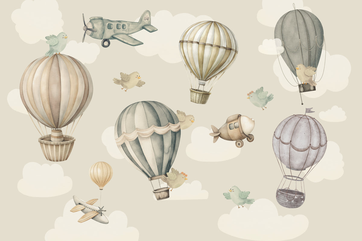 Vintage Hot Air Balloon Nursery Wall Mural in your room