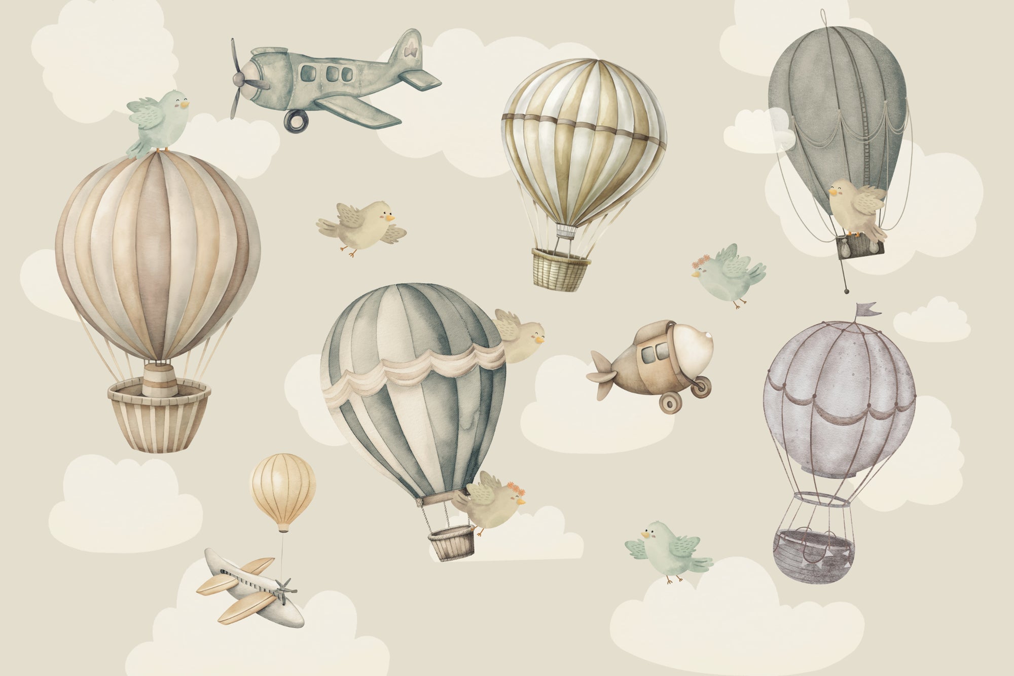 Vintage Hot Air Balloon Nursery Wall Mural