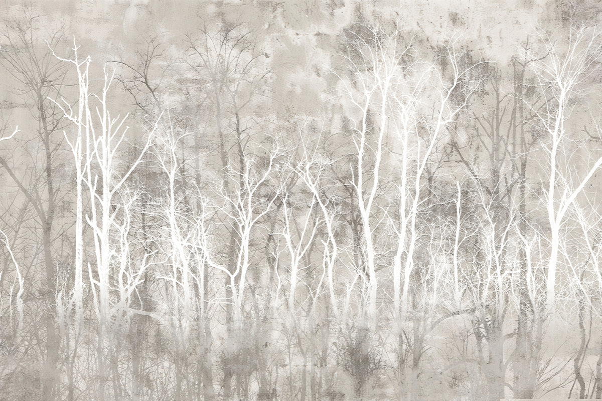 Monochrome Forest Tree Wallpaper Mural in your room — zoomed