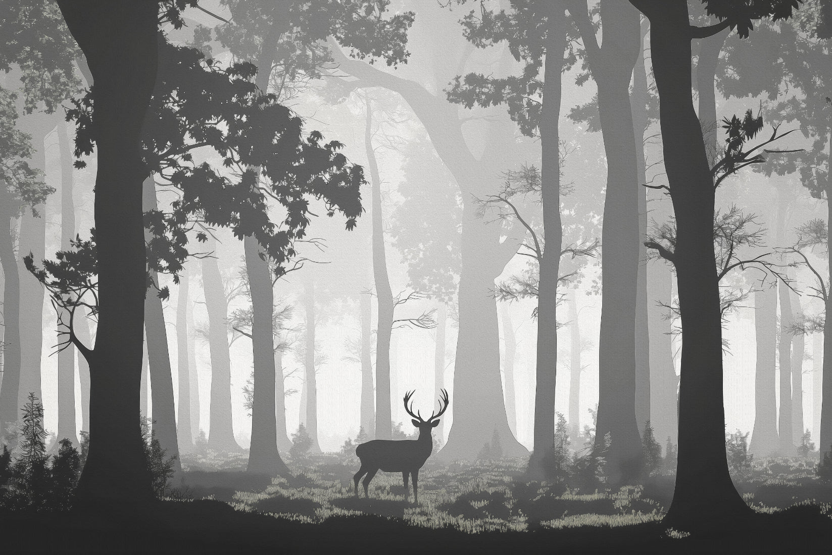Misty Deer Forest Wallpaper Mural