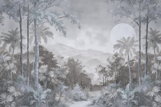 Misty Moonlit Jungle Wall Mural