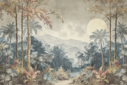Vintage Tropical Jungle Landscape Mural