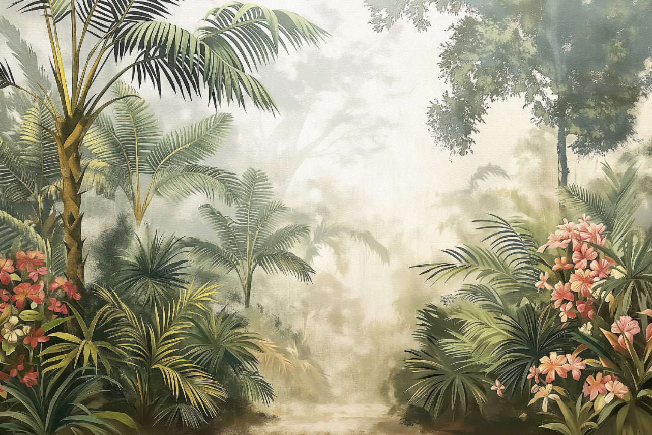 Misty Tropical Jungle Wall Mural