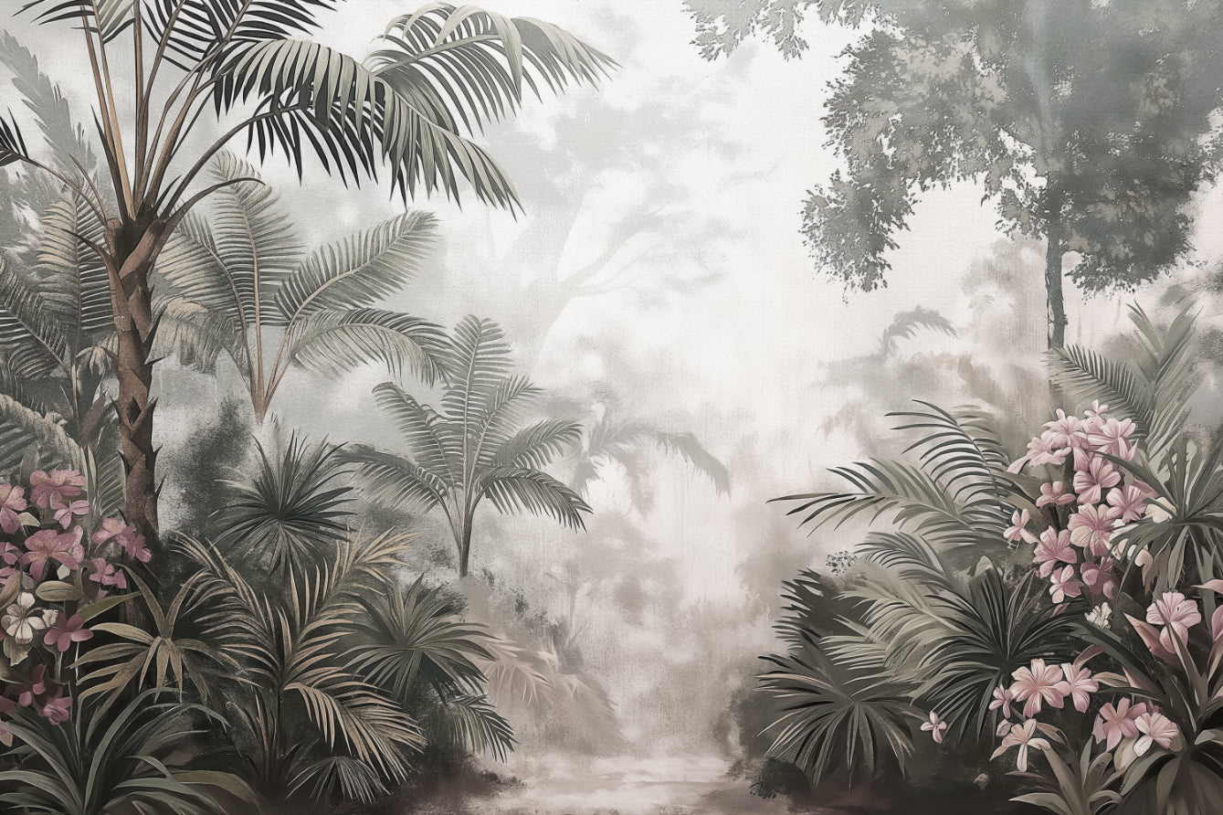 Misty Tropical Jungle Wall Mural