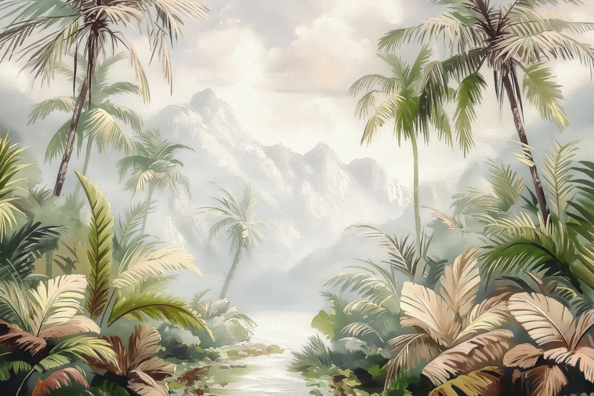Misty Tropical Jungle Wall Mural in your room