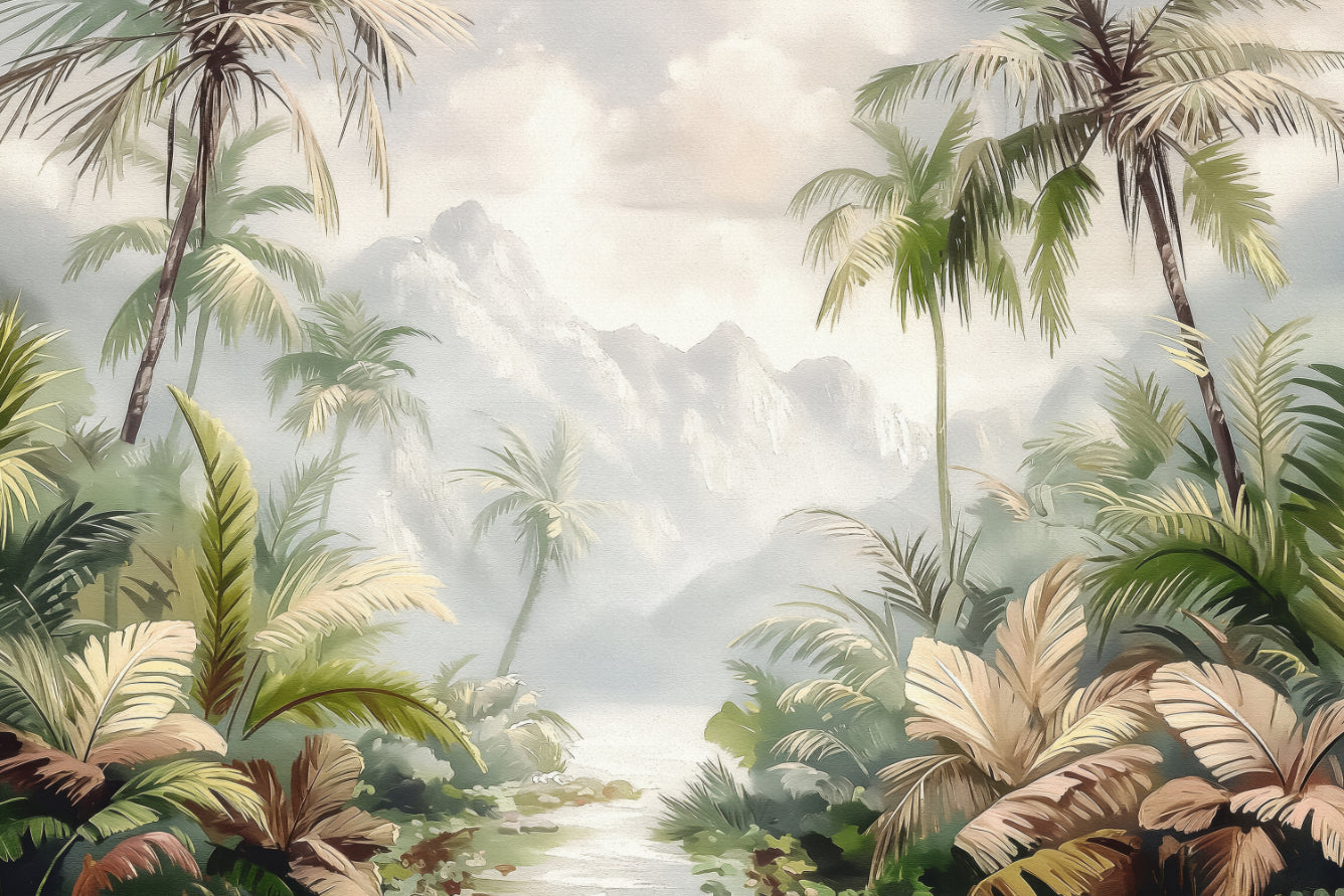 Misty Tropical Jungle Wall Mural
