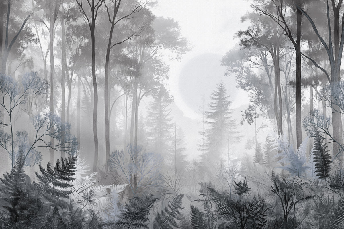 Misty Monochrome Forest Wall Mural