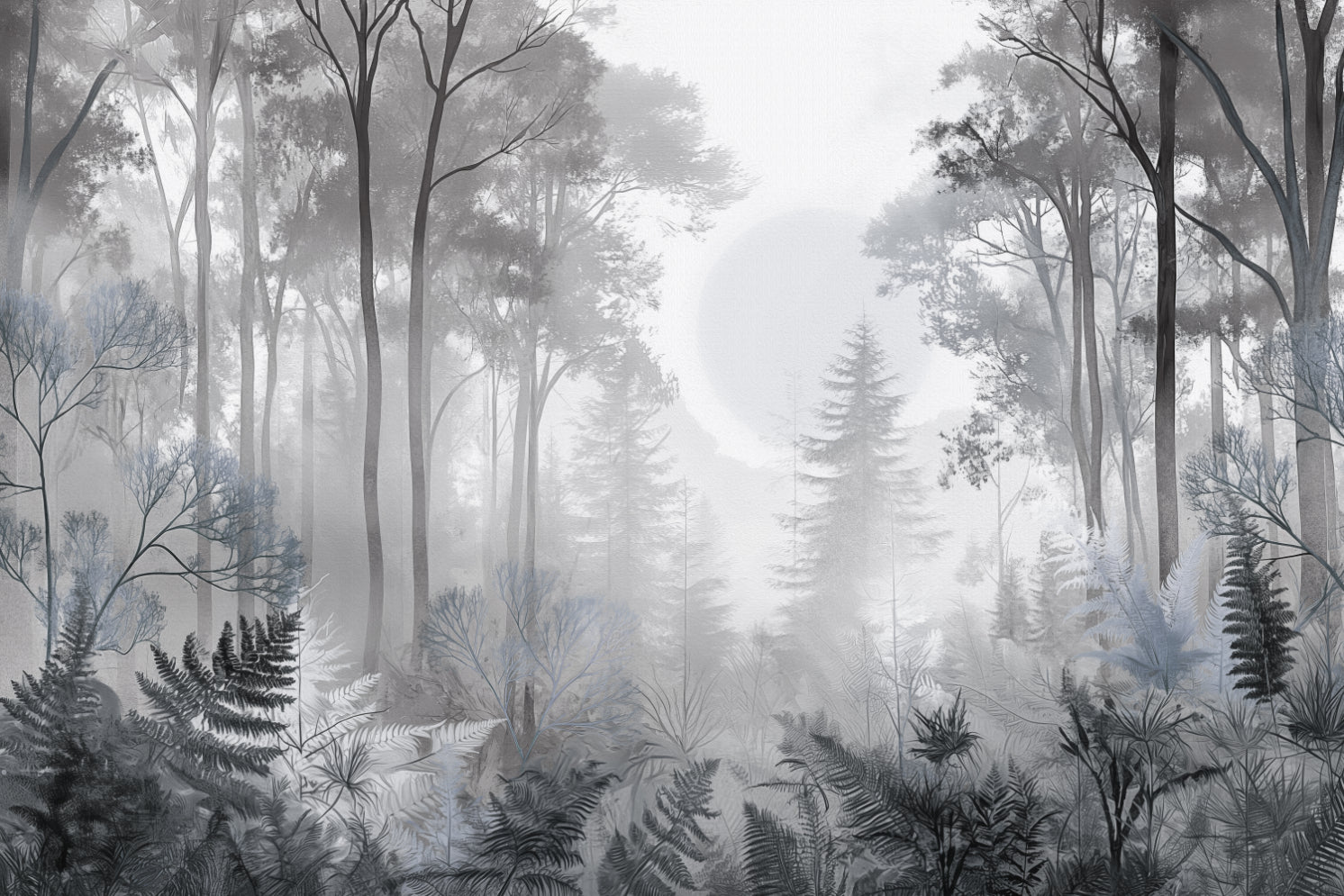 Misty Monochrome Forest Wall Mural