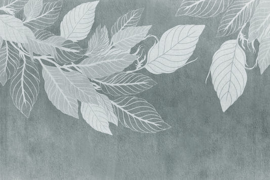 Elegant Teal Botanical Leaf Mural
