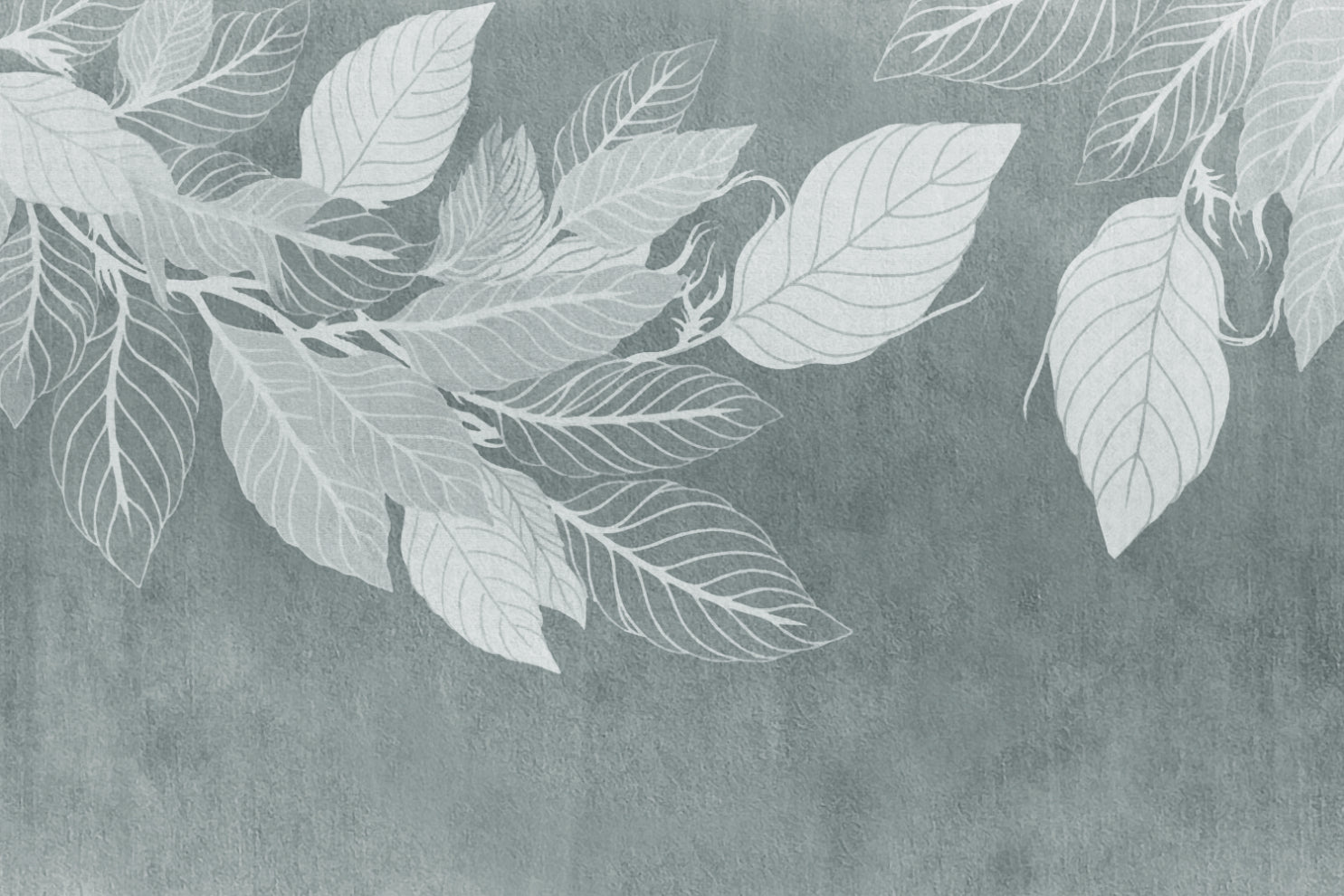 Elegant Teal Botanical Leaf Mural in your room