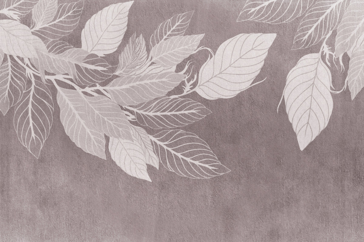 Monochrome Botanical Leaf Wall Mural in your room — zoomed