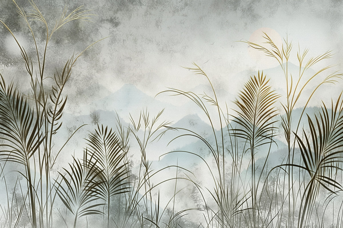 Misty Botanical Landscape Wall Mural in your room