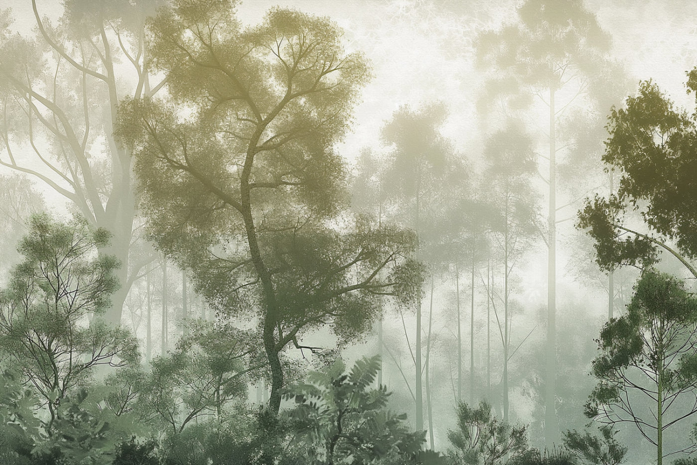 Misty Forest Landscape Wall Mural in your room — zoomed