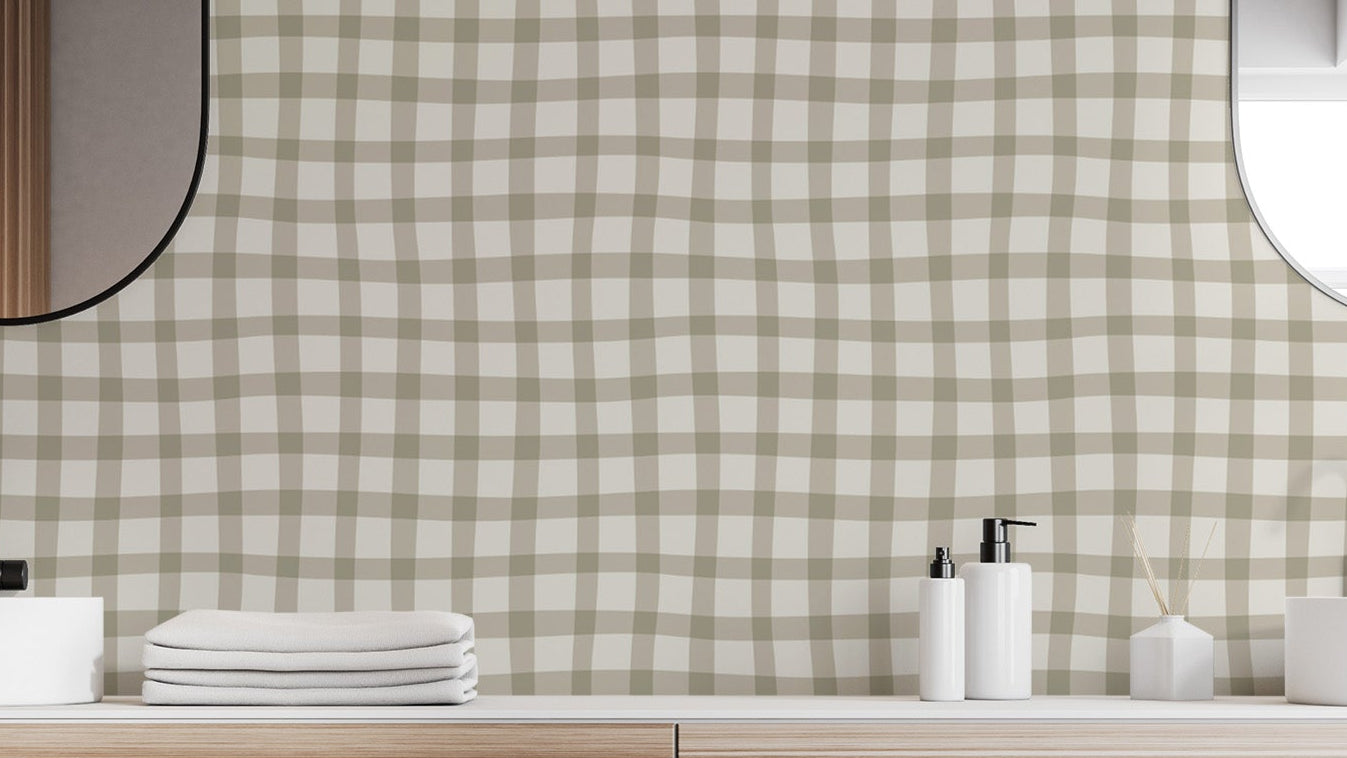 Modern wavy checkered wallpaper mural in neutral tones
