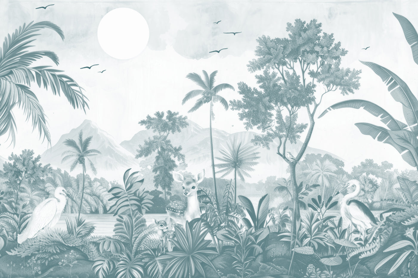 Monochrome Tropical Jungle Wallpaper Mural