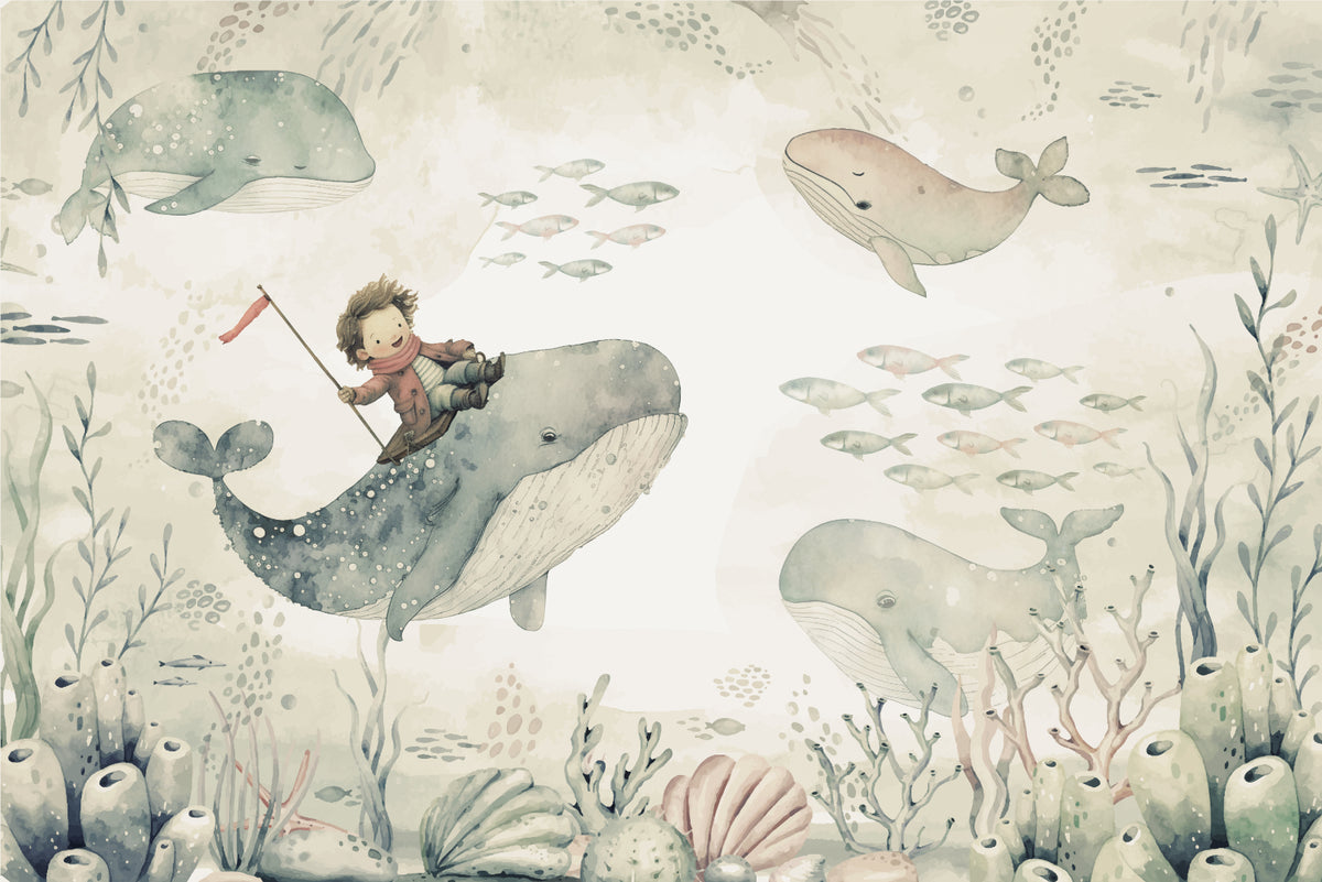 Watercolor Whale Adventure Wallpaper