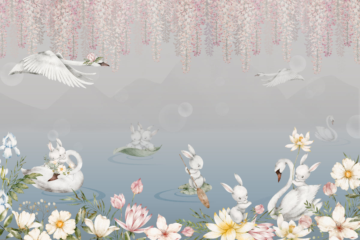 Enchanted Bunny Swan Lake Wall Mural in your room