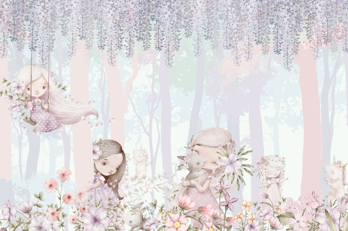 Enchanted Forest Girls Wall Mural in your room — zoomed