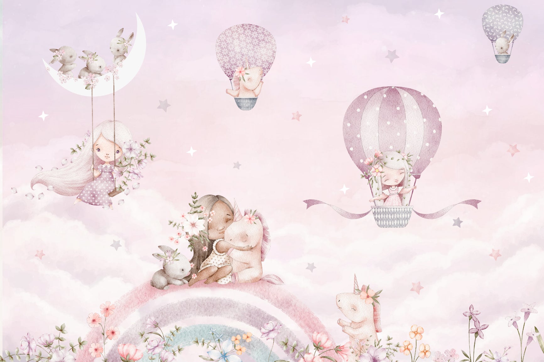 Dreamy Unicorn and Balloon Wall Mural