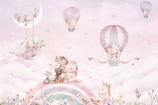Dreamy Unicorn and Balloon Wall Mural