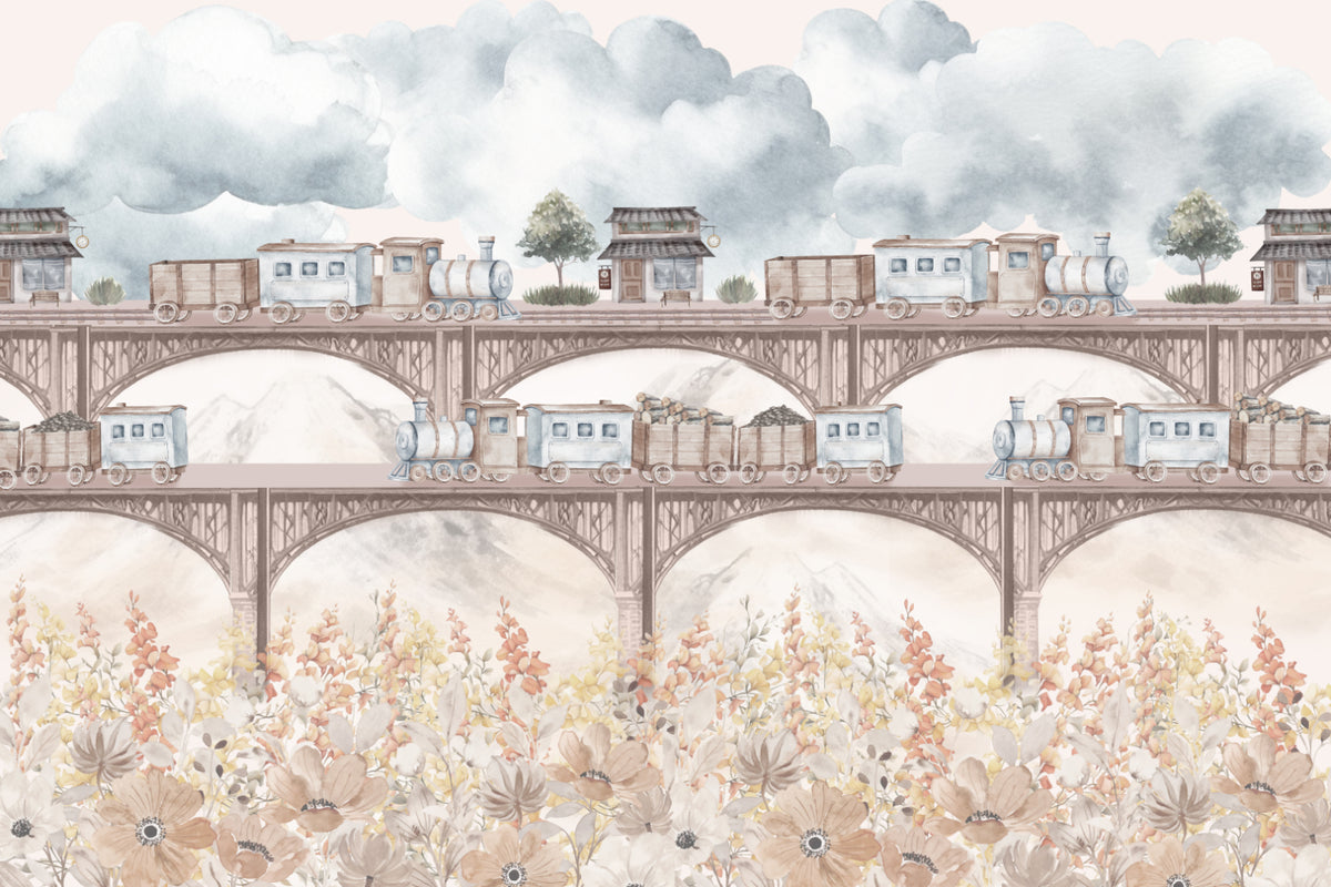 Vintage Floral Train Wall Mural in your room