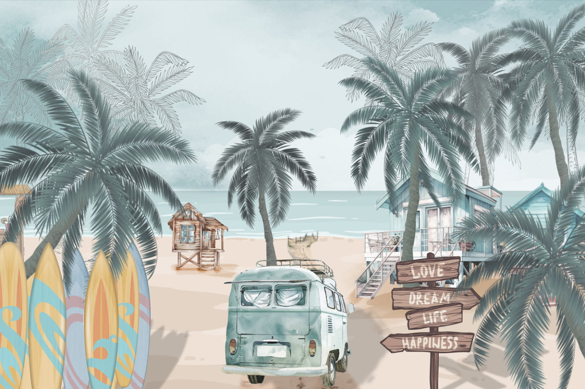 Vintage Coastal Beach Wall Mural in your room