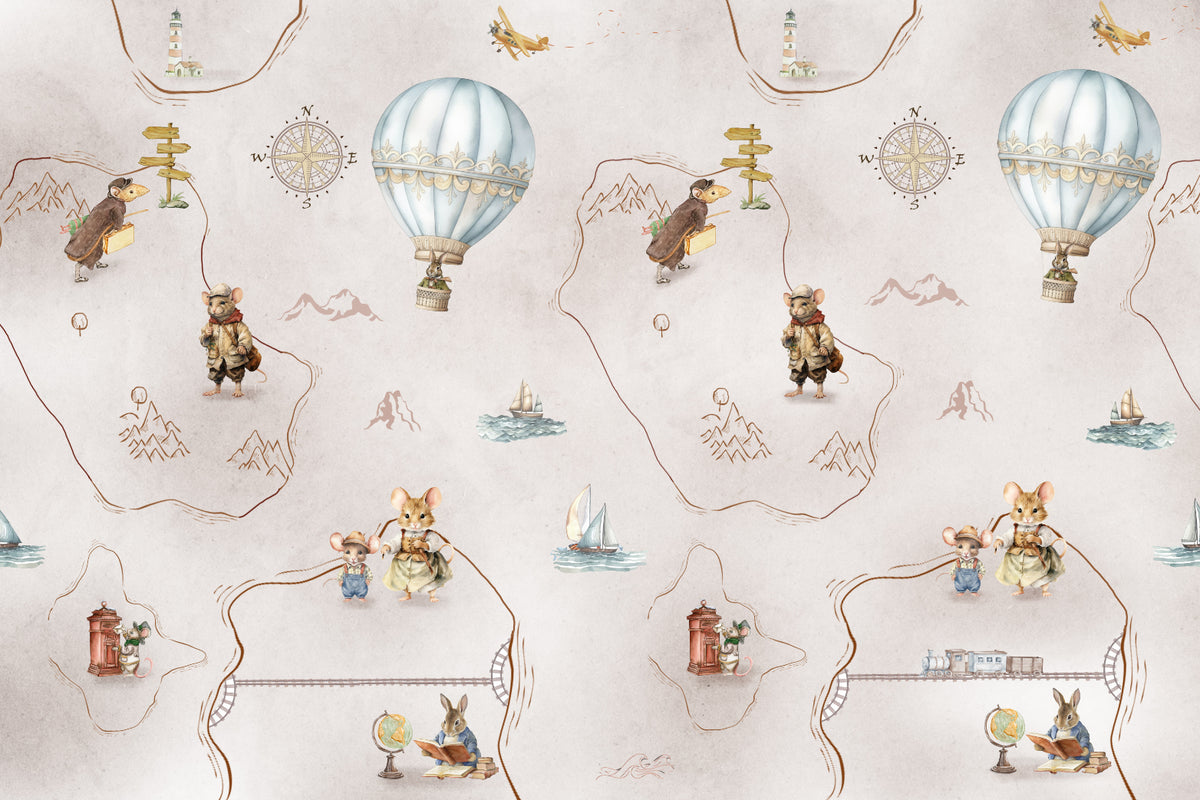 Whimsical Animal Adventure Wall Mural in your room