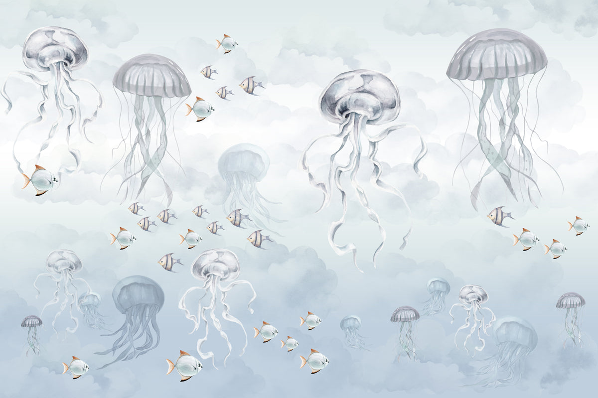 Watercolor Jellyfish Ocean Wallpaper in your room